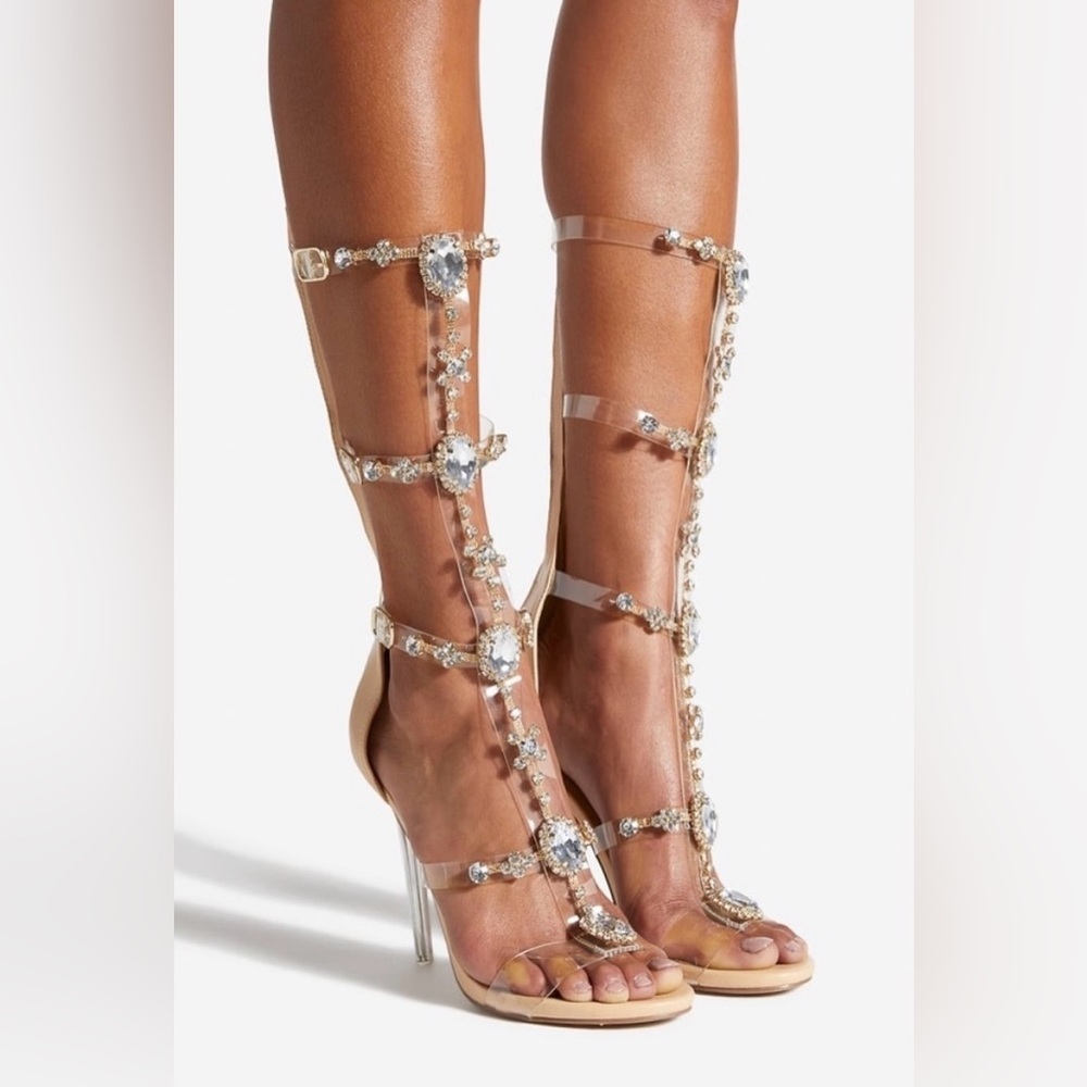 Crystal-Embellished Gladiator Heel